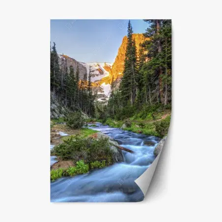 Sticker repositionnable cascade et sommet doré au Parc national de Rocky Mountain – Wallnifity®