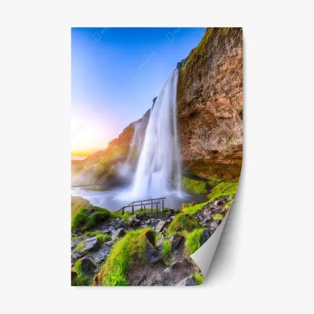 Sticker repositionnable cascade majestueuse de Seljalandsfoss au coucher du soleil – Wallnifity®