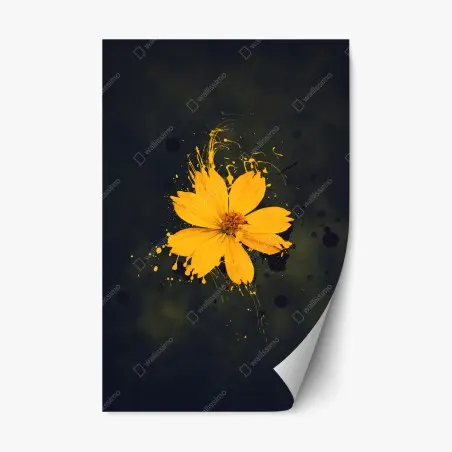 Sticker repositionnable fleur jaune en éclaboussures sur fond sombre – Wallnifity®