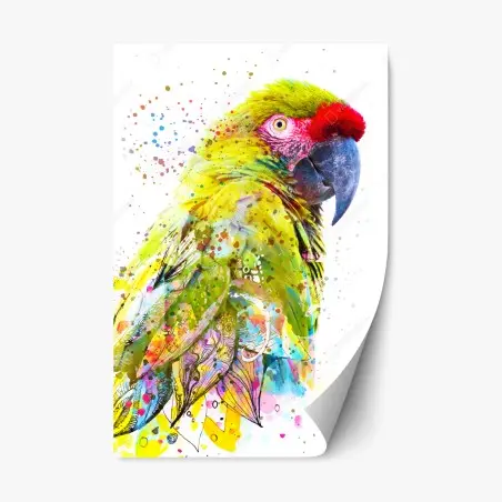 Sticker repositionnable perroquet tropical en aquarelle et encre double-exposition – Wallnifity®
