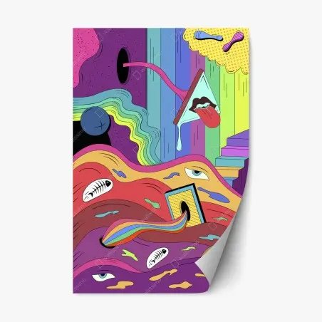 Sticker repositionnable rêve psychédélique en couleurs – Wallnifity®