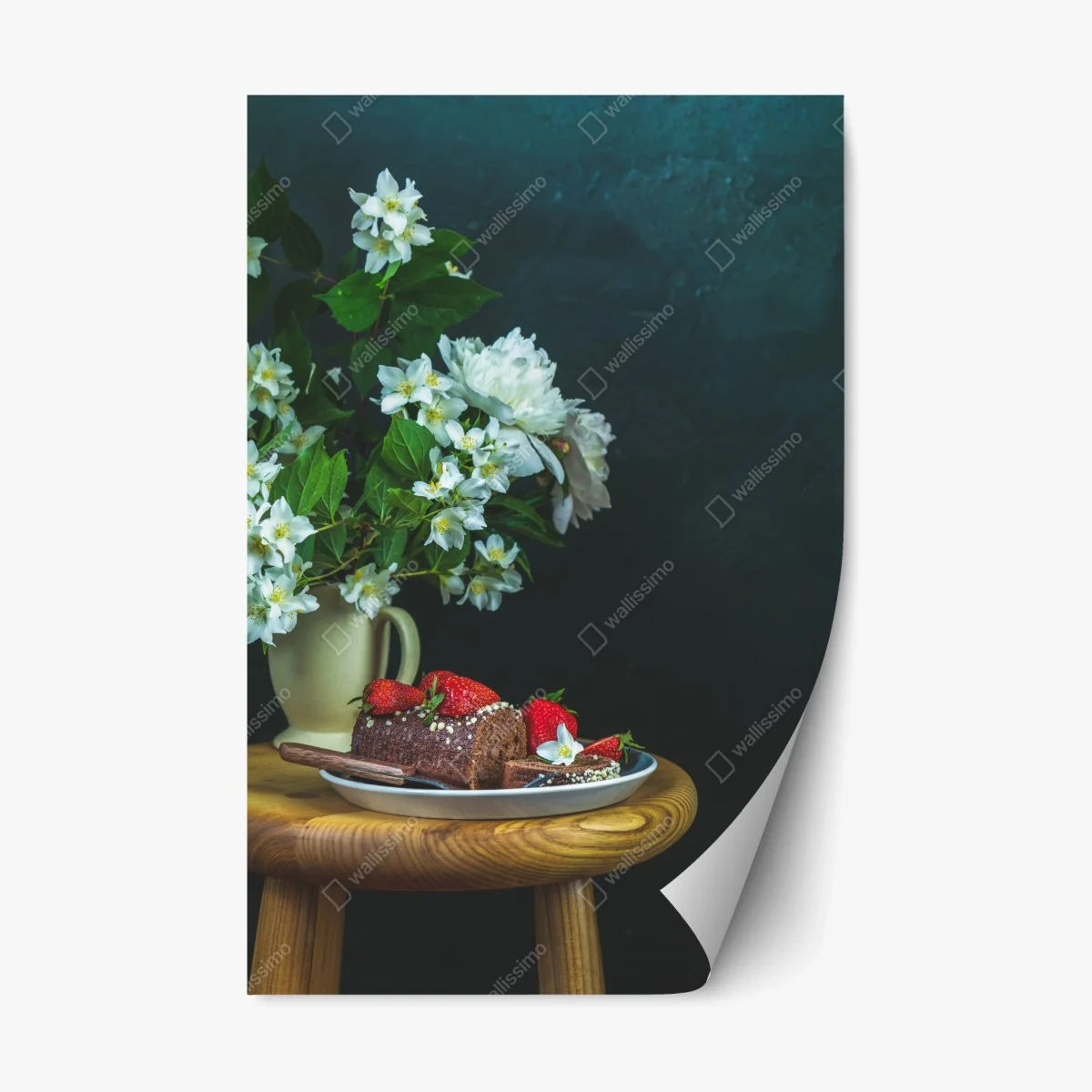 Sticker repositionnable nature morte gourmande aux fraises et pivoines – Wallnifity® Sticker repositionnable nature morte gourmande aux fraises et pivoines – Wallnifity®