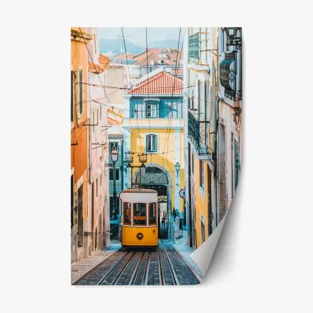 Sticker repositionnable vue colorée de l'Elevador da Bica, Lisbonne – Wallnifity®