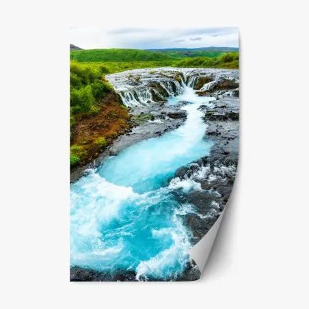 Sticker repositionnable cascade turquoise de Bruarfoss en Islande – Wallnifity®