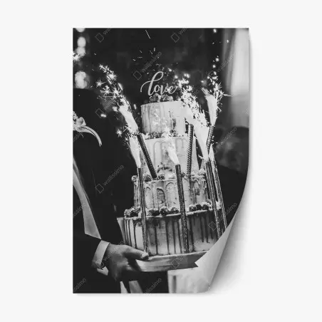 Sticker repositionnable gâteau de mariage rustique en noir et blanc – Wallnifity®