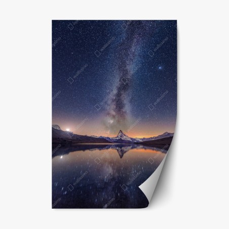 Sticker repositionnable voûte céleste au-dessus d'un lac miroir – Wallnifity®
