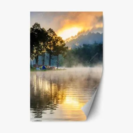 Sticker repositionnable aube brumeuse au lac de Pang Oung, Mae Hong Son – Wallnifity®