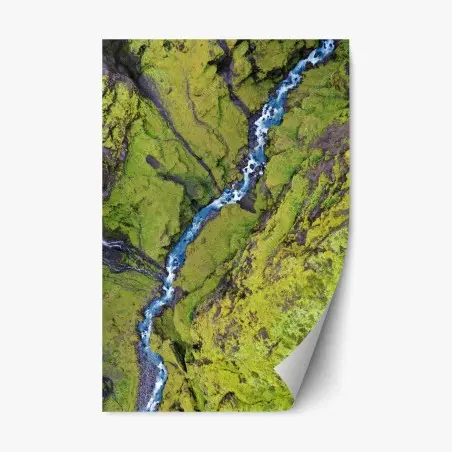 Sticker repositionnable rivière sinueuse au cœur d'un tapis de mousse – Wallnifity®