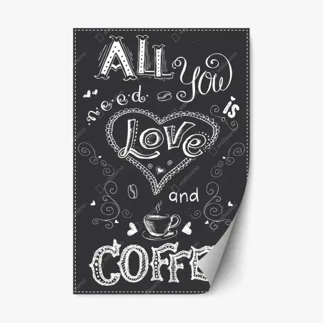 Sticker repositionnable amour et café - lettrage dessiné à la main sur fond ardoise – Wallnifity®