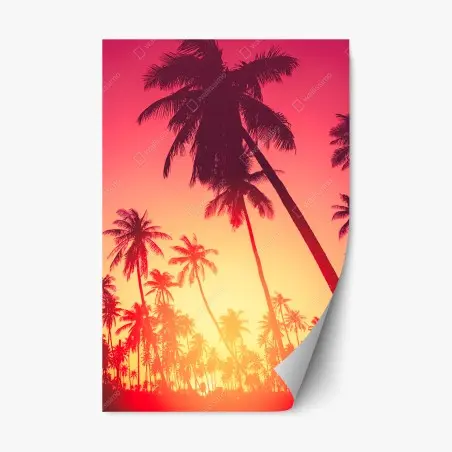 Sticker repositionnable silhouettes de palmiers au coucher de soleil tropical – Wallnifity®