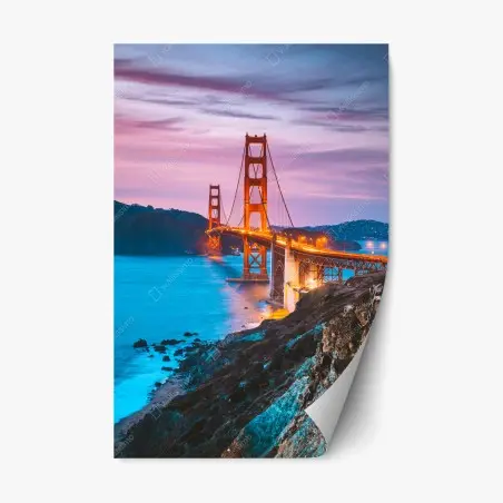 Sticker repositionnable coucher de soleil sur le Golden Gate Bridge à San Francisco – Wallnifity®