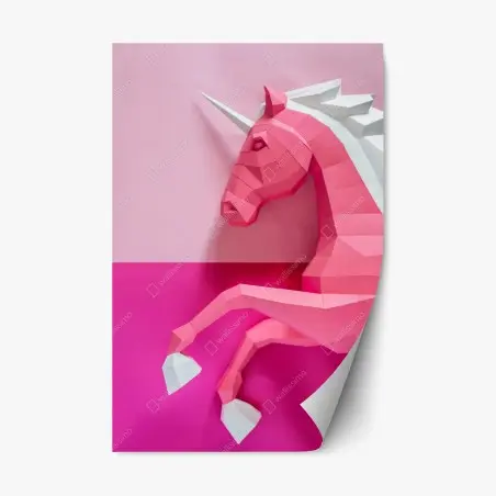 Sticker repositionnable licorne géométrique rose sur fond pastel – Wallnifity®