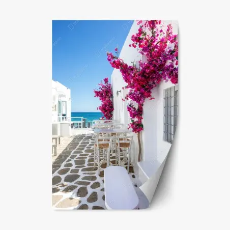 Sticker repositionnable ruelle méditerranéenne au bougainvillier – Wallnifity®