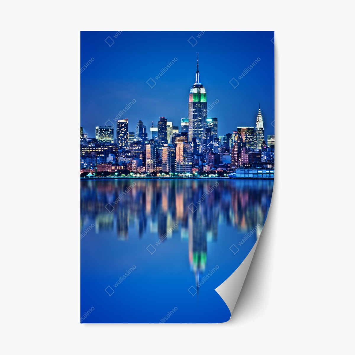 Sticker repositionnable panorama nocturne de New York avec reflets – Wallnifity®