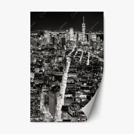 Sticker repositionnable vue nocturne de New York en noir et blanc – Wallnifity®