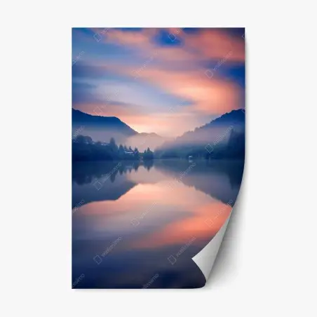 Sticker repositionnable brume matinale au lac de montagne – Wallnifity®