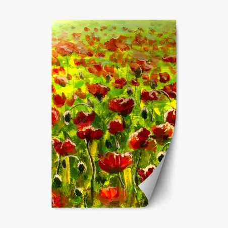 Sticker repositionnable champs de coquelicots au coucher du soleil – Wallnifity®