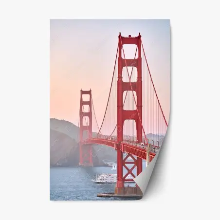 Sticker repositionnable vue emblématique du Golden Gate au coucher de soleil – Wallnifity®
