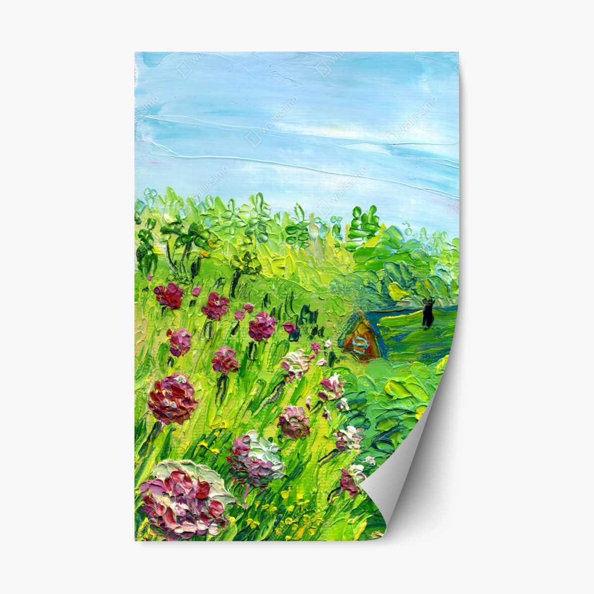 Sticker repositionnable pivoines au jardin en pâte au couteau – Wallnifity®