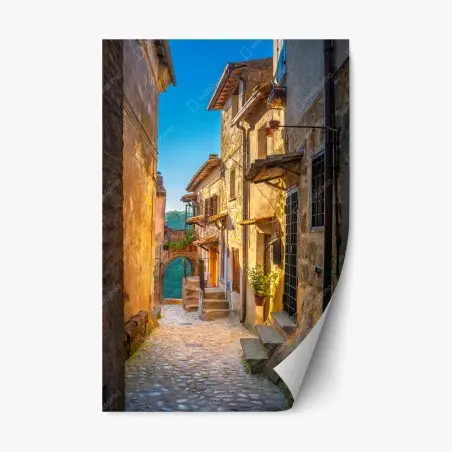 Sticker repositionnable ruelle médiévale au coucher de soleil Toscane – Wallnifity®