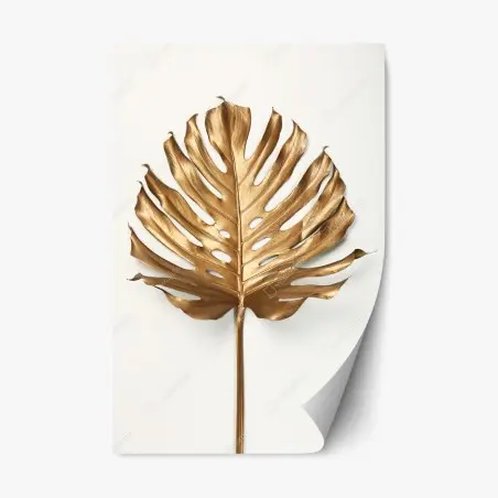Sticker repositionnable feuille de monstera dorée sur fond blanc – Wallnifity®
