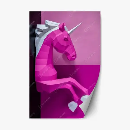 Sticker repositionnable tête de licorne géométrique rose et blanche – Wallnifity®