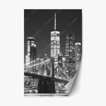 Sticker repositionnable nuit sur le pont de Brooklyn et la skyline de Manhattan – Wallnifity®