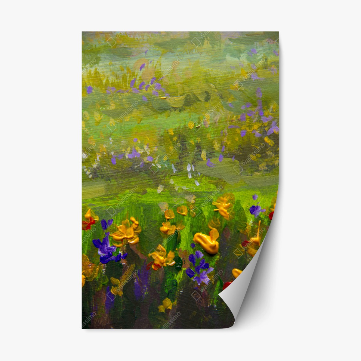 Sticker repositionnable champ de fleurs impressionniste aux touches colorées – Wallnifity®