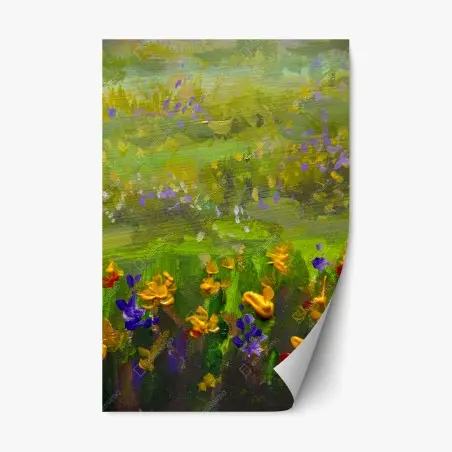 Sticker repositionnable champ de fleurs impressionniste aux touches colorées – Wallnifity®
