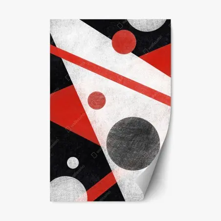 Sticker repositionnable composition géométrique rouge, noire et blanche – Wallnifity®