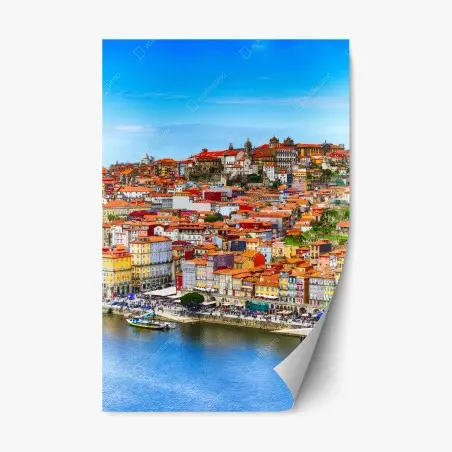 Sticker repositionnable panorama coloré de Porto au bord du fleuve – Wallnifity®