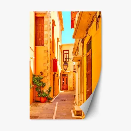 Sticker repositionnable ruelle ensoleillée à Rethymno, Crète – Wallnifity®