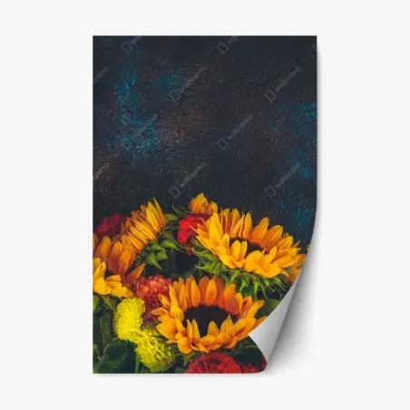 Sticker repositionnable bouquet de tournesols lumineux sur fond texturé – Wallnifity®