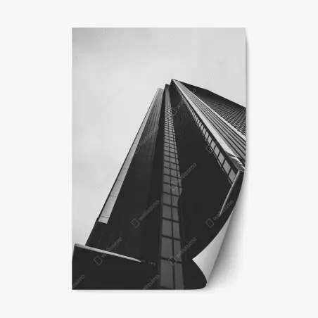Sticker repositionnable perspective monumentale d'un gratte-ciel en noir et blanc – Wallnifity®