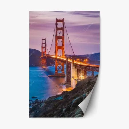Sticker repositionnable vue emblématique du Golden Gate au crépuscule – Wallnifity®