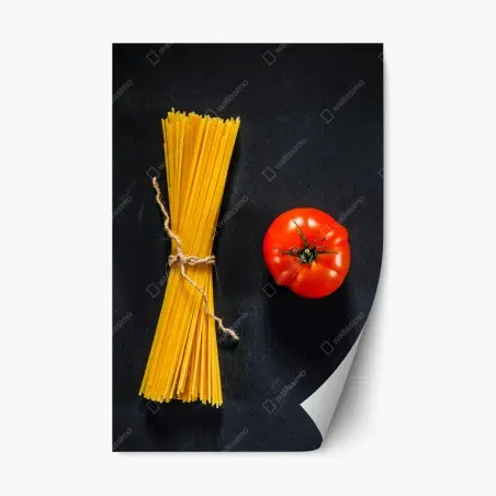 Sticker repositionnable composition de spaghetti et tomate sur fond noir – Wallnifity®