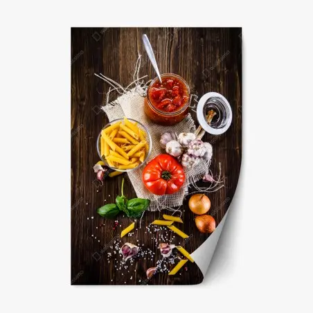Sticker repositionnable composition culinaire rustique aux tomates et pâtes – Wallnifity®