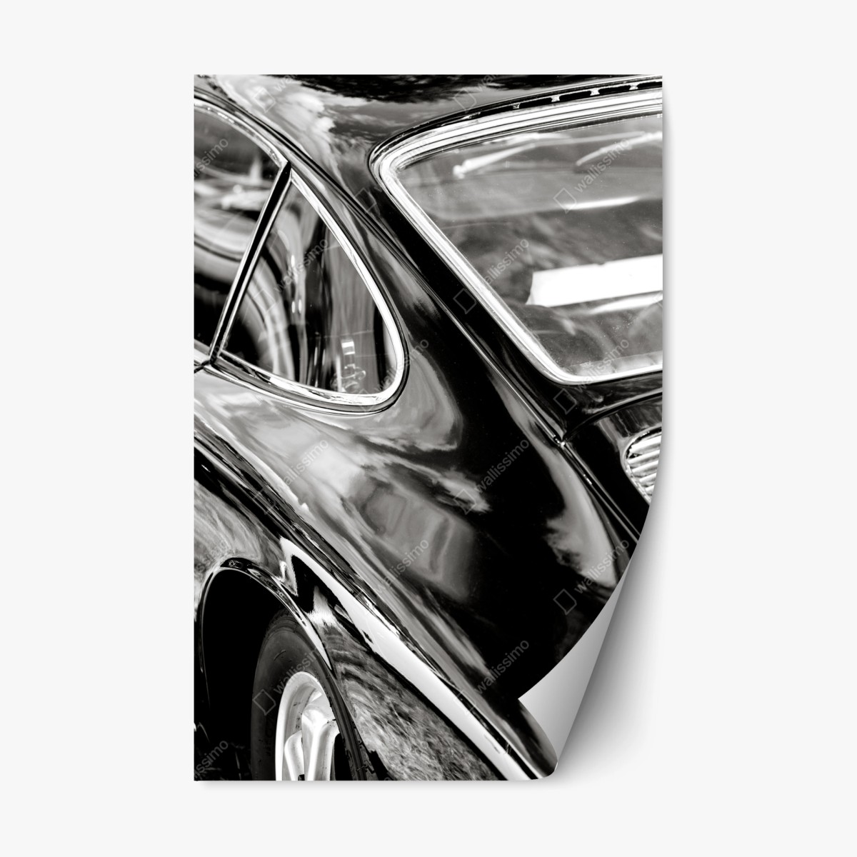 Sticker repositionnable élégantes courbes d'une voiture classique en noir et blanc – Wallnifity®