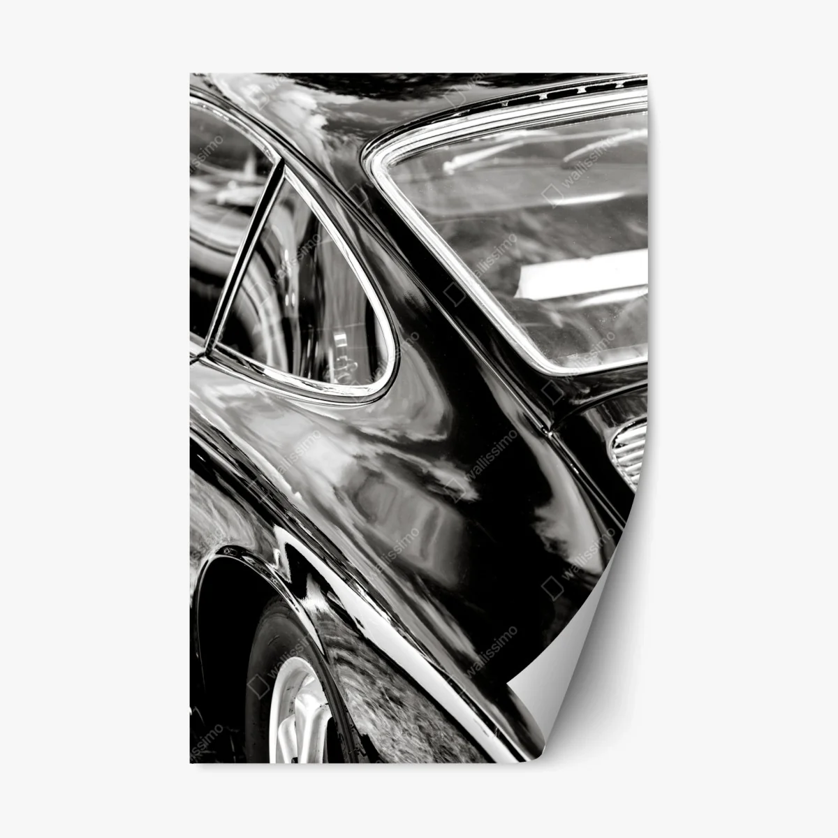 Sticker repositionnable élégantes courbes d'une voiture classique en noir et blanc – Wallnifity® Sticker repositionnable élégantes courbes d'une voiture classique en noir et blanc – Wallnifity®