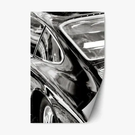 Sticker repositionnable élégantes courbes d'une voiture classique en noir et blanc – Wallnifity®