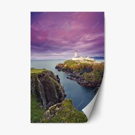 Sticker repositionnable phare au crépuscule sur falaise – Wallnifity®