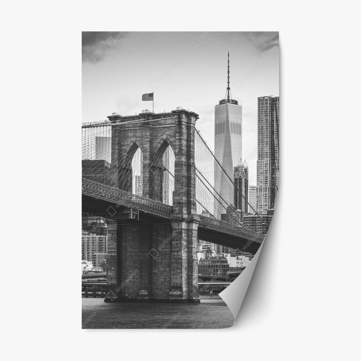 Sticker repositionnable pont de Brooklyn et skyline de New York en noir et blanc – Wallnifity®