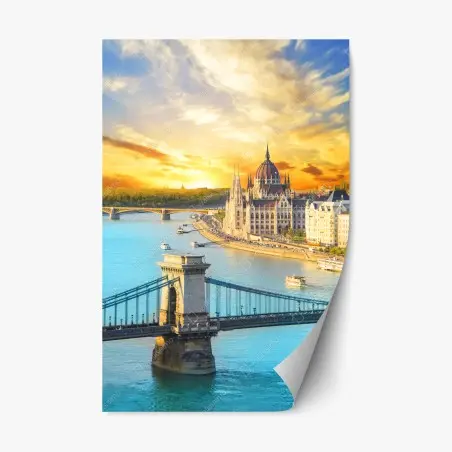 Sticker repositionnable coucher de soleil sur le parlement de Budapest – Wallnifity®