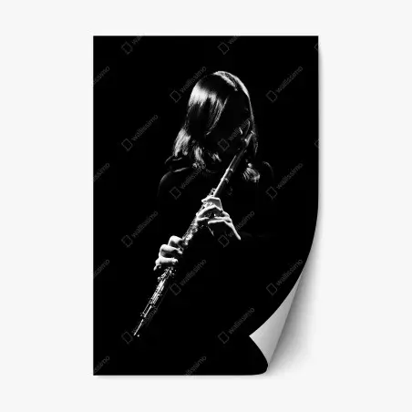 Sticker repositionnable silhouette de flûtiste en clair-obscur – Wallnifity®
