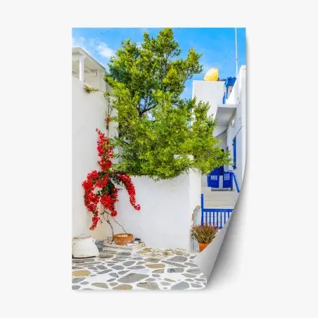 Sticker repositionnable ruelle méditerranéenne aux couleurs vives – Wallnifity®