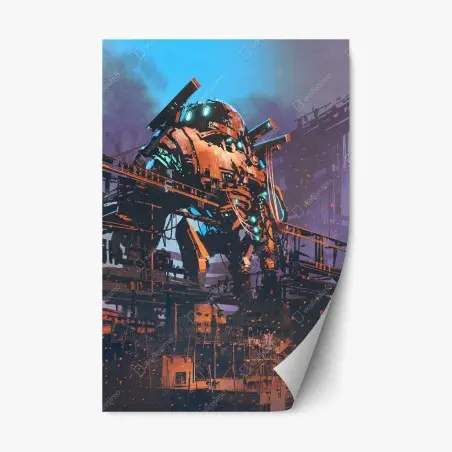 Sticker repositionnable robot géant en restauration dans une usine abandonnée – Wallnifity®