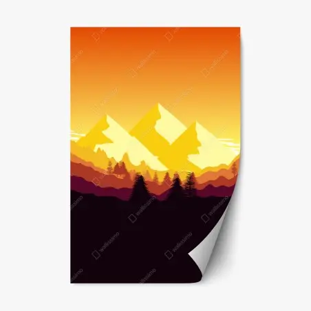 Sticker repositionnable crépuscule doré sur les montagnes stylisées – Wallnifity®