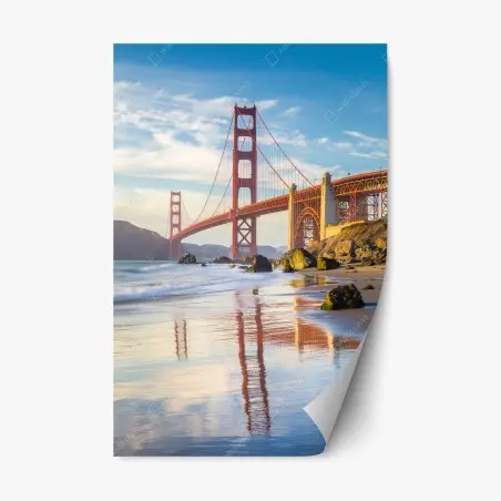 Sticker repositionnable reflets du Golden Gate au coucher de soleil à San Francisco – Wallnifity®
