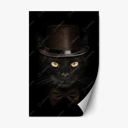 Sticker repositionnable chat élégant au chapeau haut-de-forme et nœud papillon – Wallnifity®