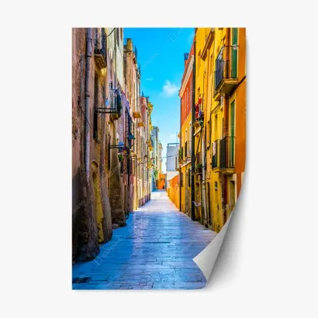 Sticker repositionnable ruelle méditerranéenne aux couleurs vives – Wallnifity®